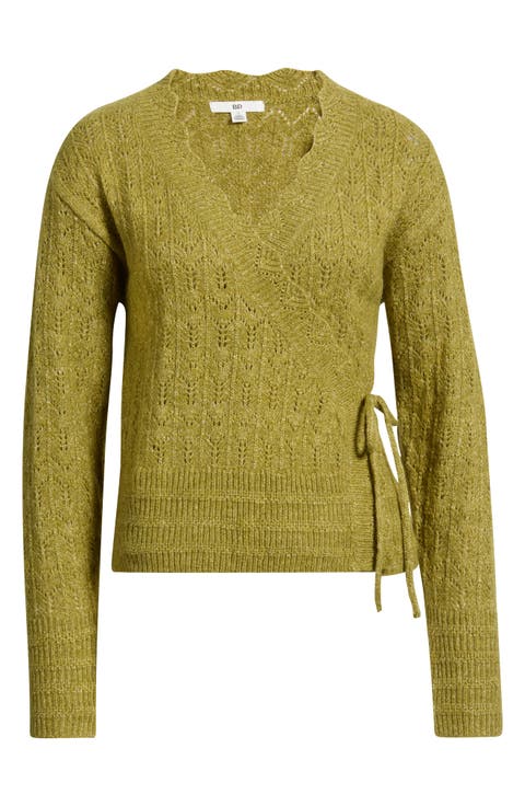 Pointelle Wrap Sweater