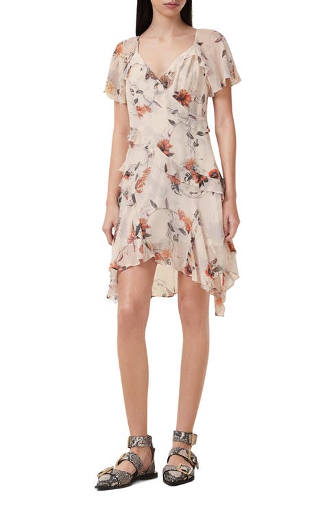 Darma Floral Print Asymmetric Ruffle Dress