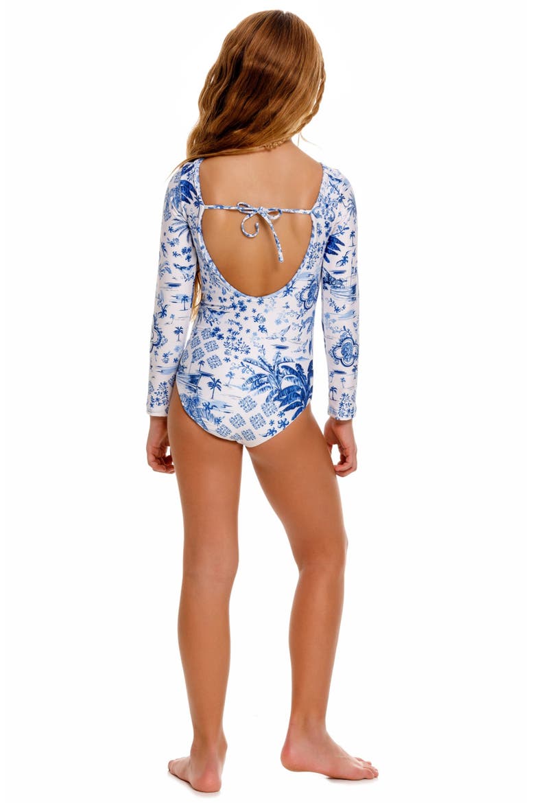 Kids' Honey Tales Long Sleeve One-Piece Rashguard Swimsuit, Alternate, color, BLUE