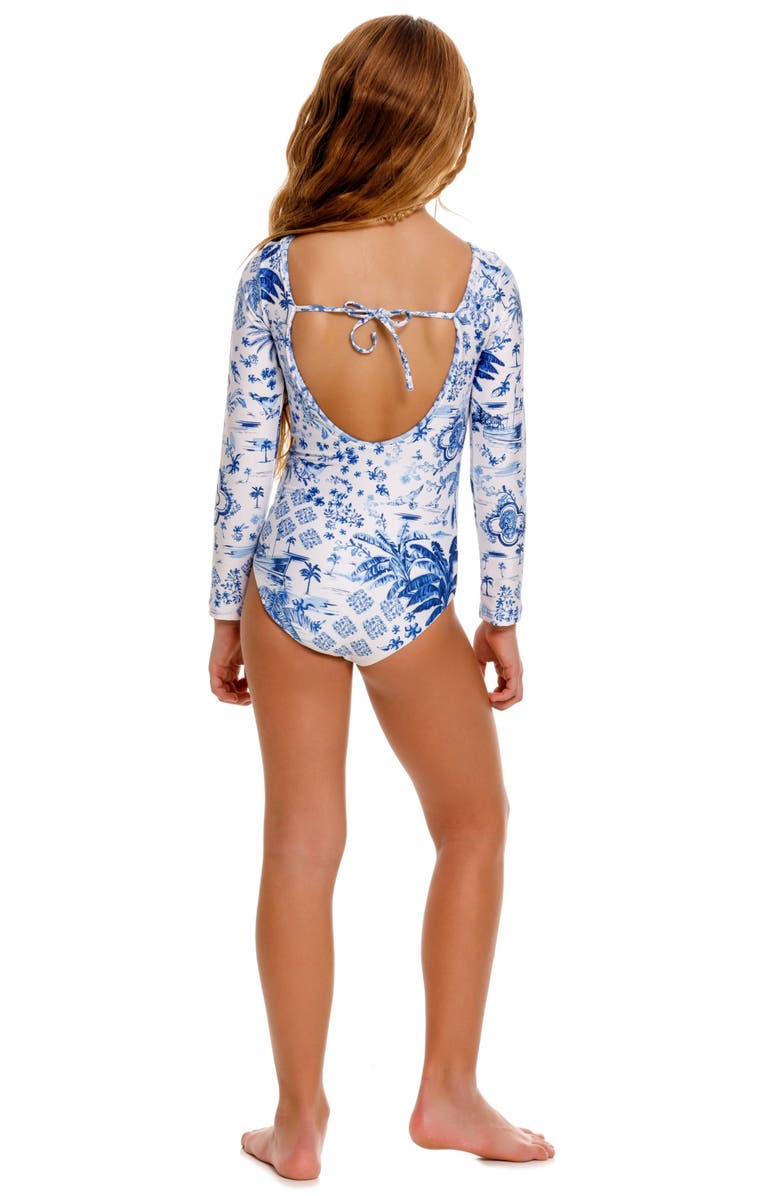 Agua Bendita Kids' Honey Tales Long Sleeve One-Piece Rashguard Swimsuit, Alternate, color, Blue