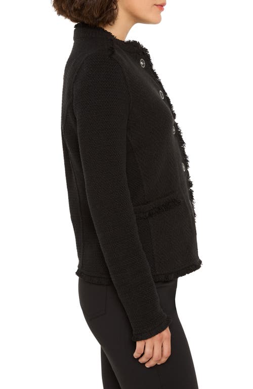 Nic + Zoe Nic+zoe Military Fringe Mixed Knit Jacket In Black