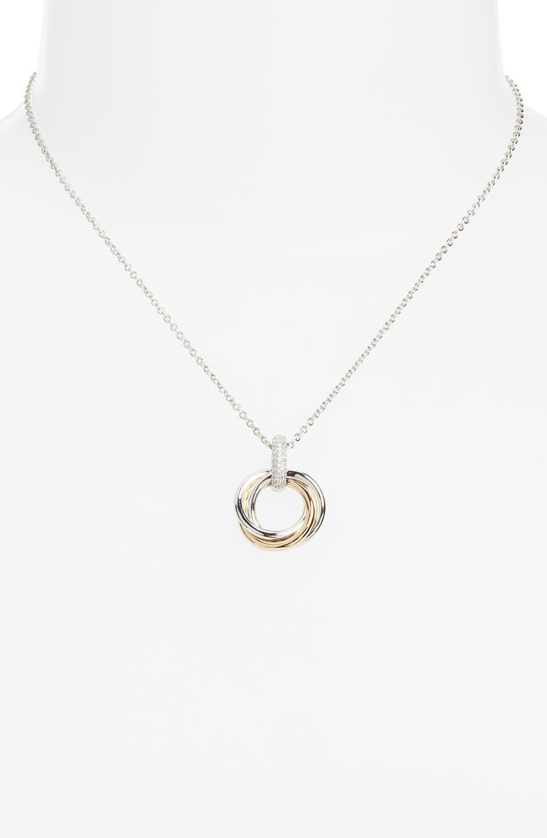 Nadri Gemini Pavé Trio Pendant Necklace, Alternate, color, Gold