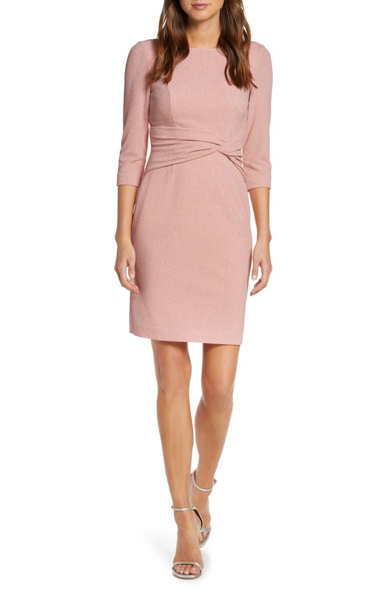 Bateau Neck Sparkle Sheath Dress, Main, color, BLUSH