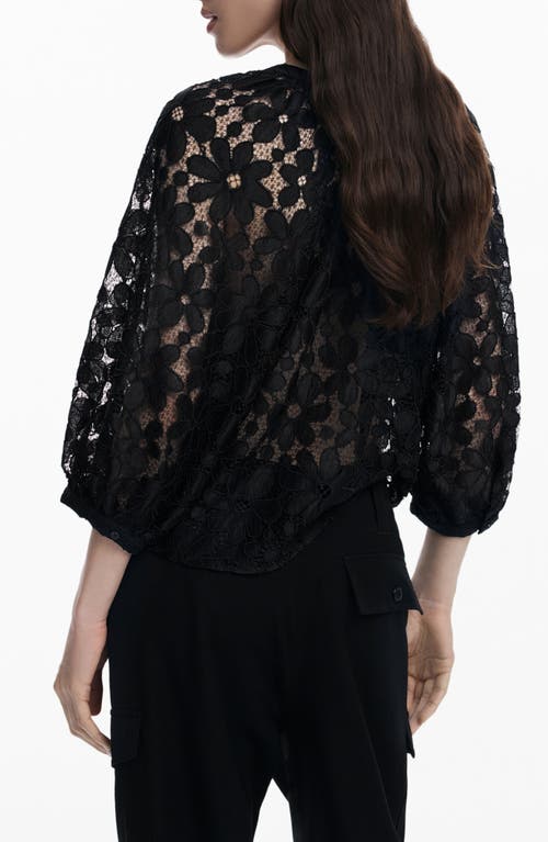 Desigual Lace Front Button Top In Black