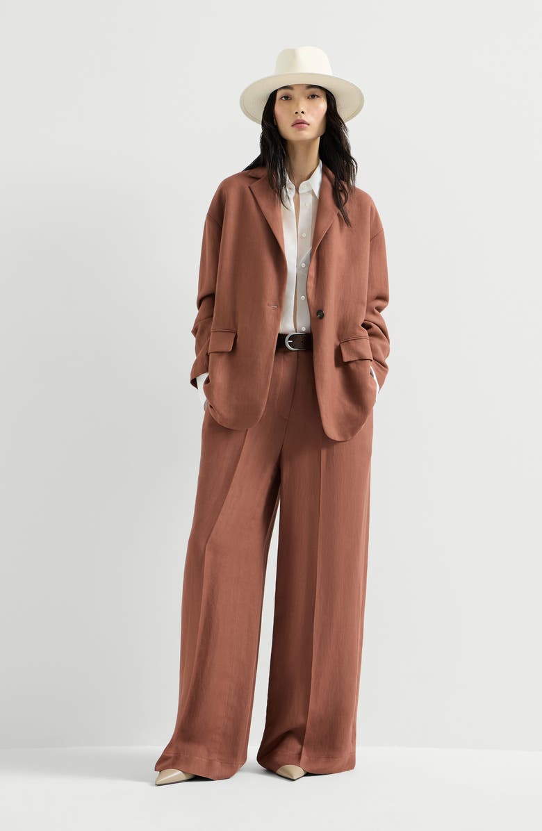 Brunello Cucinelli Fluid twill wide trousers with monili, Alternate, color, Red