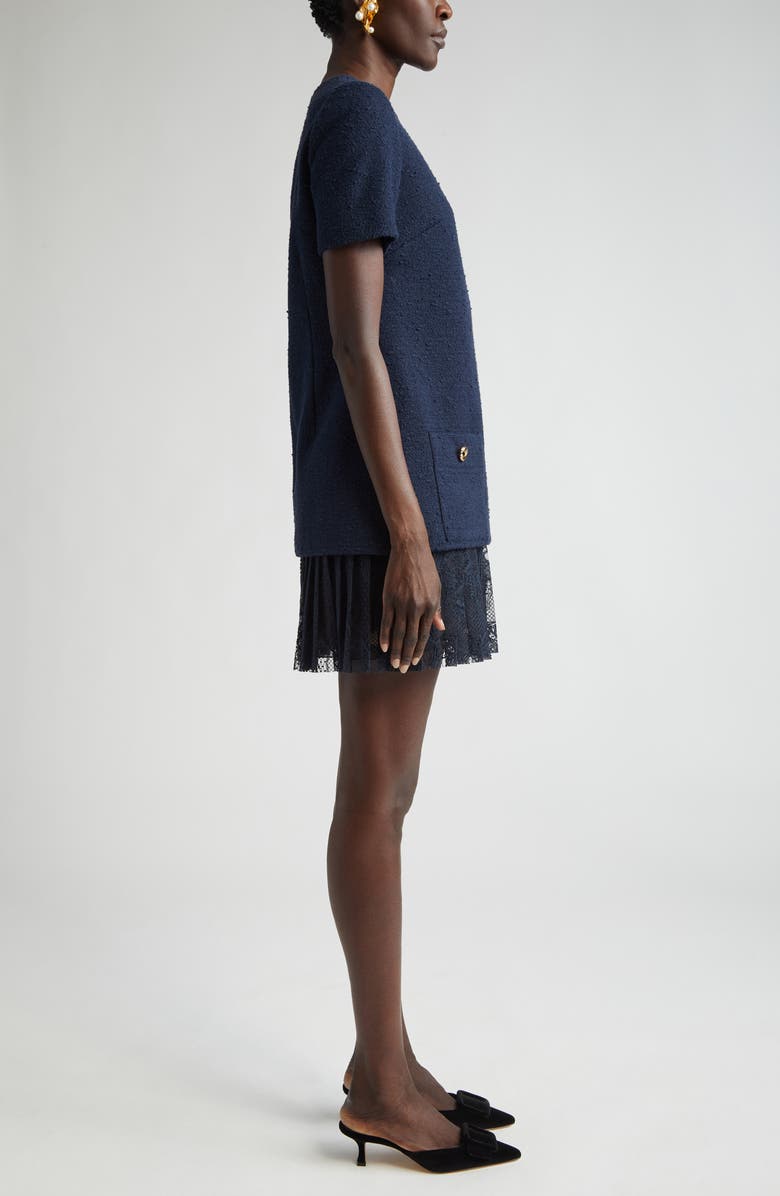 Oscar de la Renta Tweed & Pleated Lace Minidress, Alternate, color, 