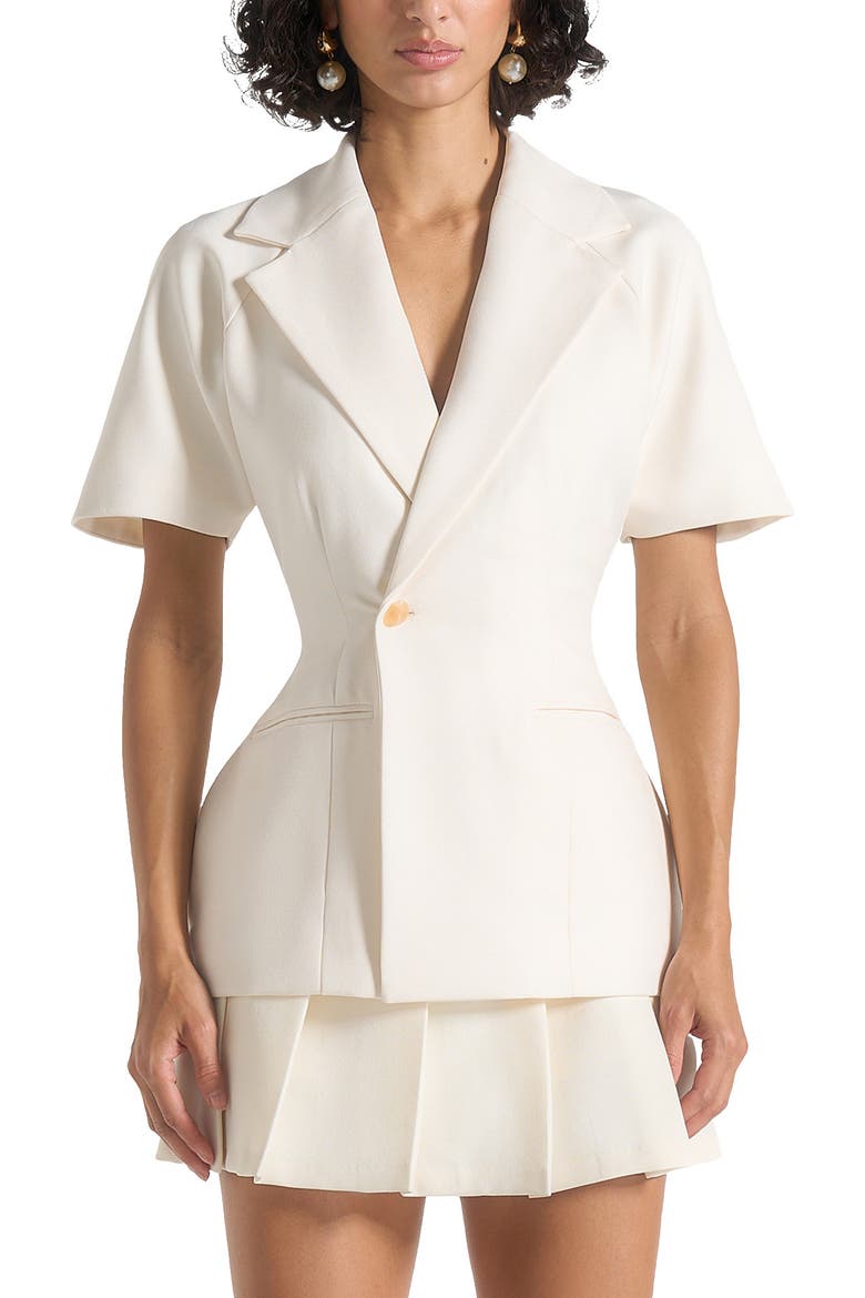 Malika Double Breasted Short Sleeve Blazer, Alternate, color, Cream