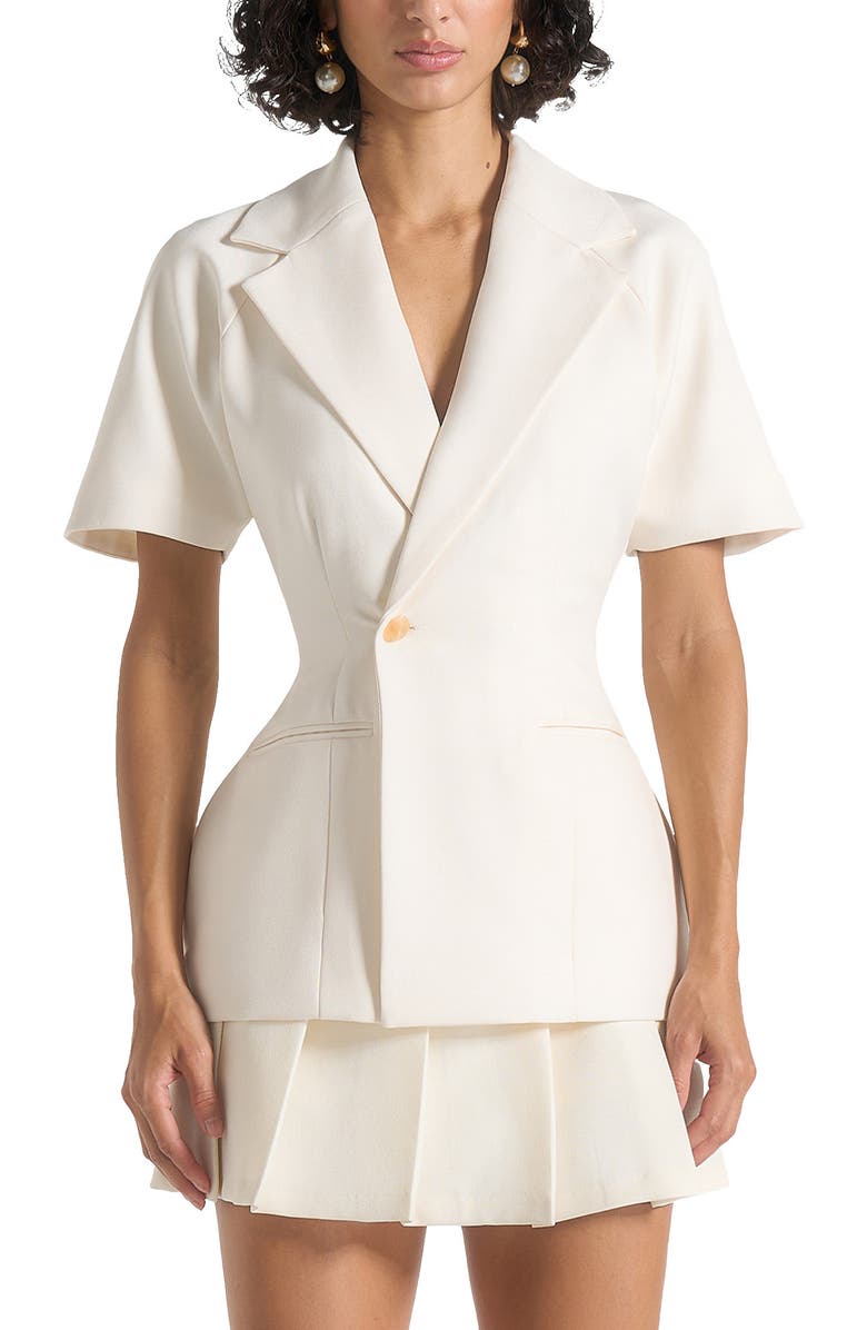 Manière De Voir Malika Double Breasted Short Sleeve Blazer, Alternate, color, Cream