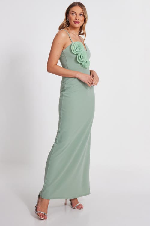 Quiz Scuba Crepe Maxi Dress With 3d Applique Detail In Sage