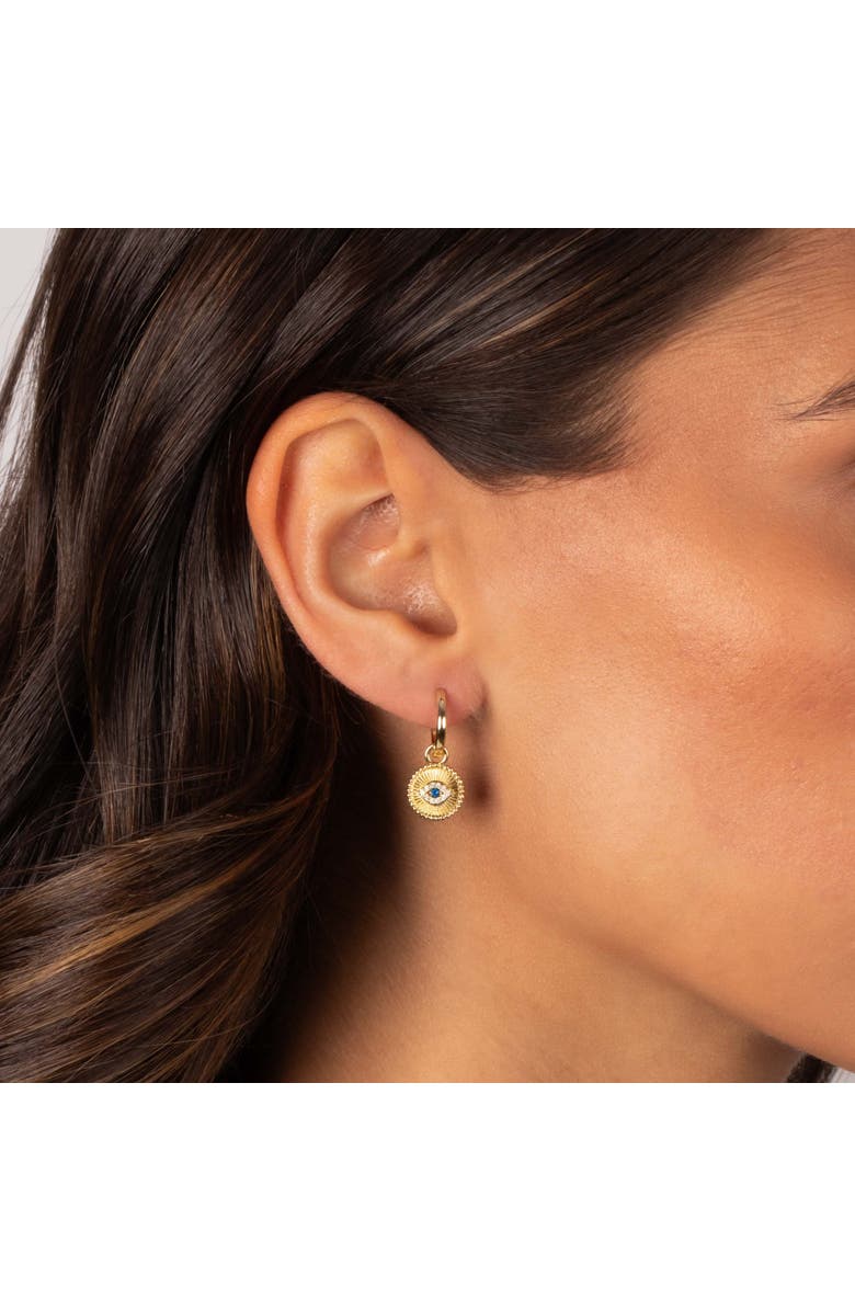 BY ADINA EDEN CZ Evil Eye Disc Drop Huggie Earring, Alternate, color, 