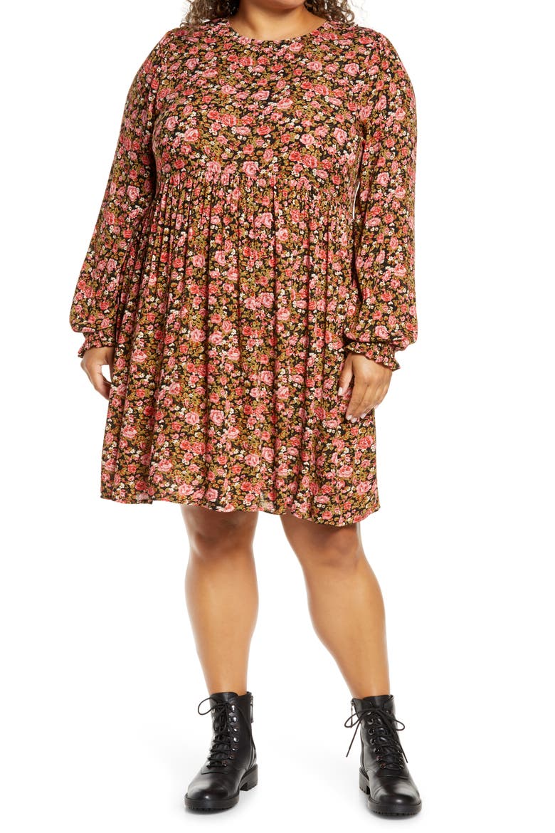 Frill Cuff Long Sleeve Dress, Main, color, BLACK BETSY ROSE FLORAL