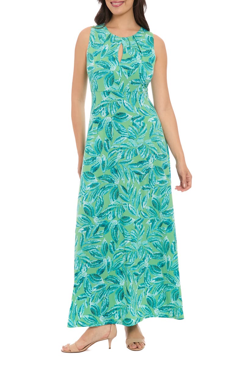 London Times Floral Keyhole Maxi Dress, Main, color, Green Aqua