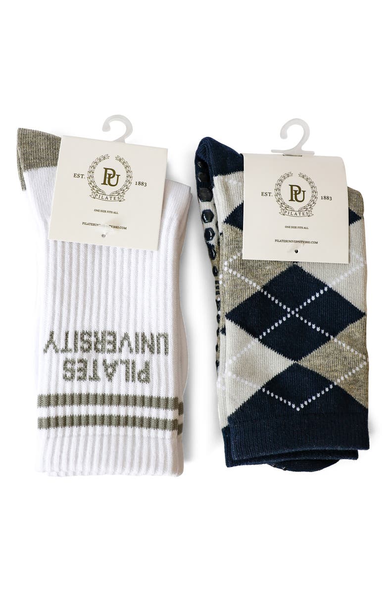 Pilates University 1883 Assorted 2-Pack Ivy League Nonslip Grip Crew Socks, Alternate, color, Multi