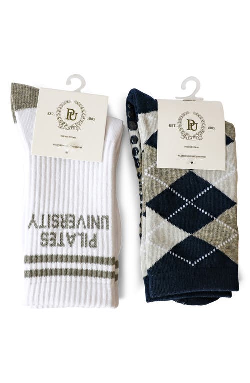 Pilates University 1883 Assorted 2-pack Ivy League Nonslip Grip Crew Socks In Multi