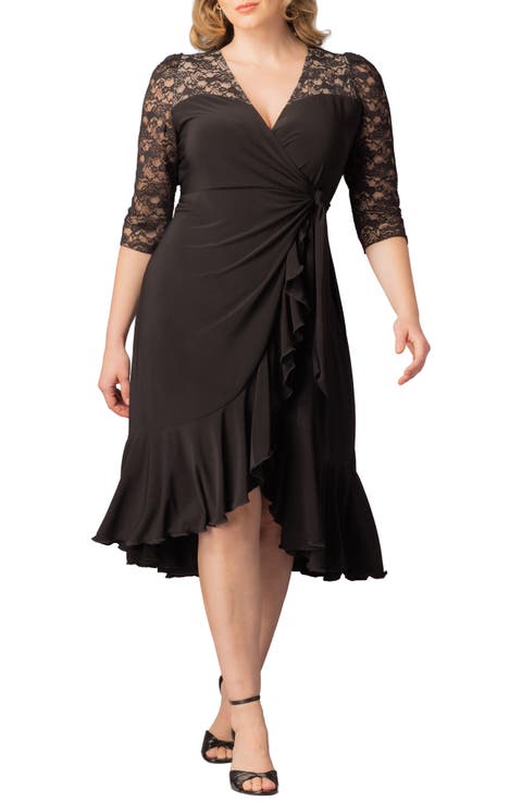 Lavish Lace Midi Wrap Dress (Plus)