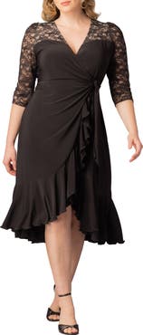 Kiyonna Lavish Lace Midi Wrap Dress