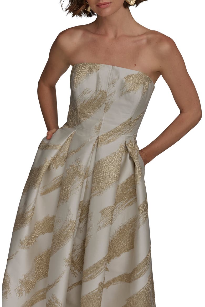 Strapless Fit & Flare Gown, Alternate, color, CREAM/GOLD