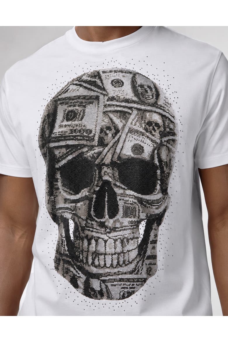 Jersey Round Neck T-Shirt Ss Skull Dollar Stones Men, Alternate, color, white