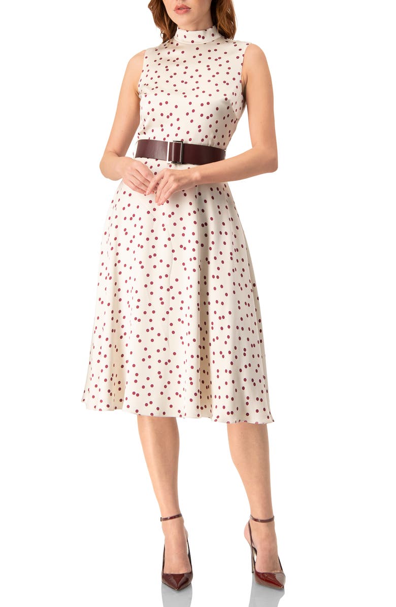 IVONNE Polka Dot Midi Dress with Belt, Main, color, Ivory