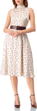 IVONNE Polka Dot Midi Dress with Belt