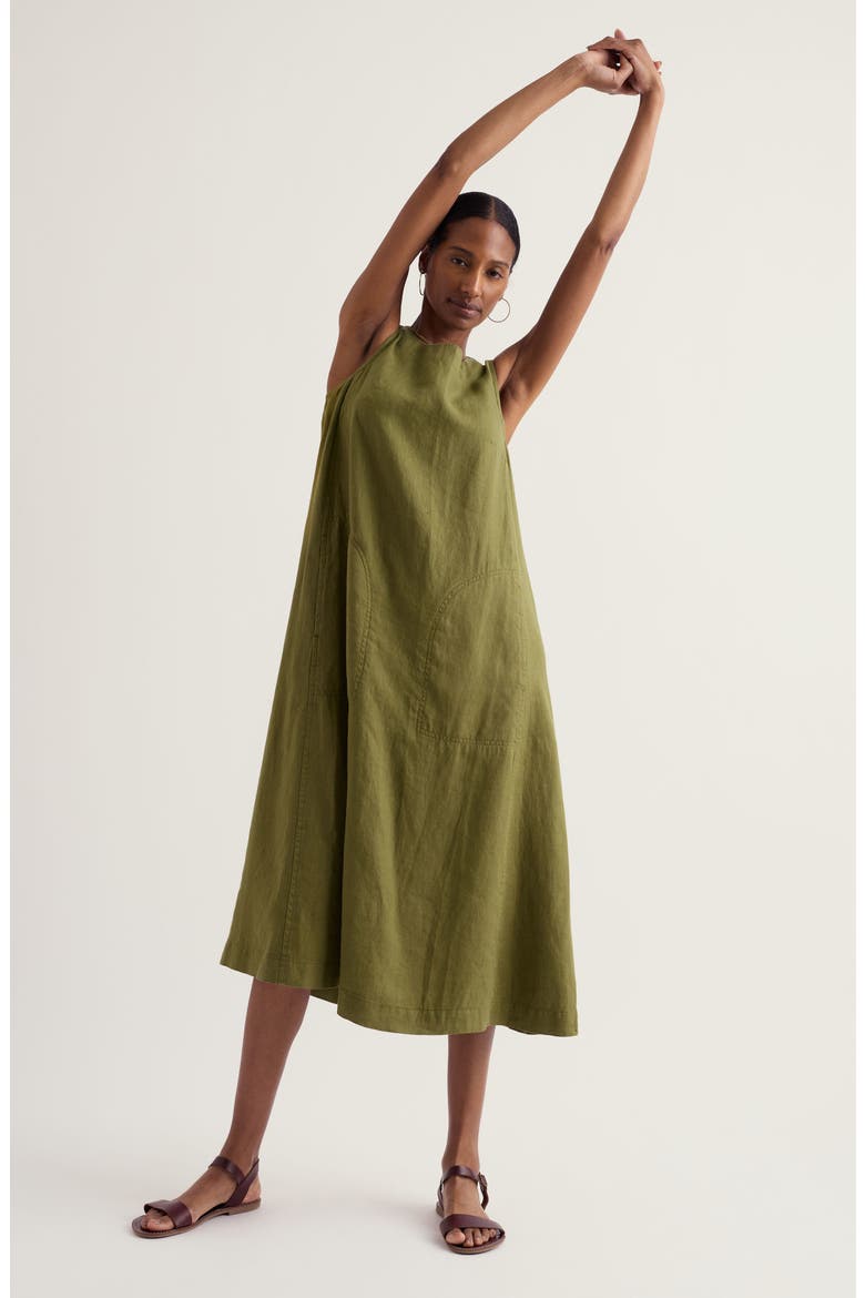 Cresting Waves Sleeveless Linen A-Line Dress, Alternate, color, CREEK