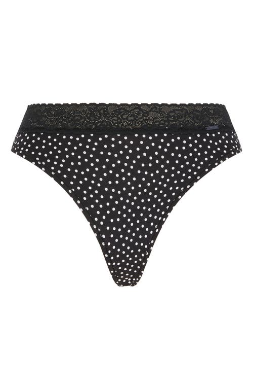 Savage X Fenty Essentials Lace Trim Stretch Cotton Thong In Black