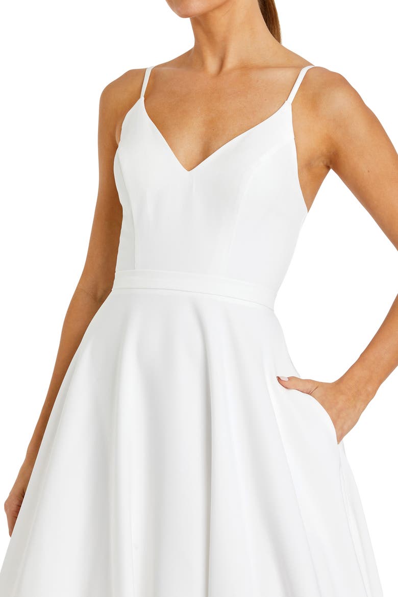 Petite V-Neck Ball Gown with Belted A-Line Skirt, Alternate, color, White