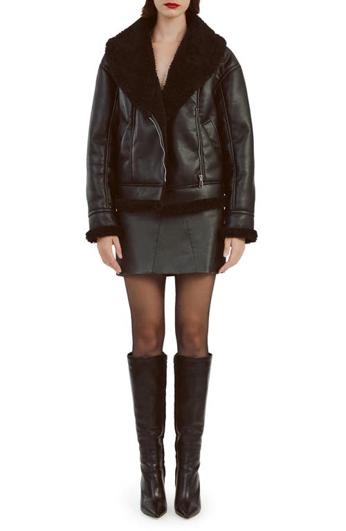 Bardot Dasha Faux Shearling & Faux Leahter Jacket In Black
