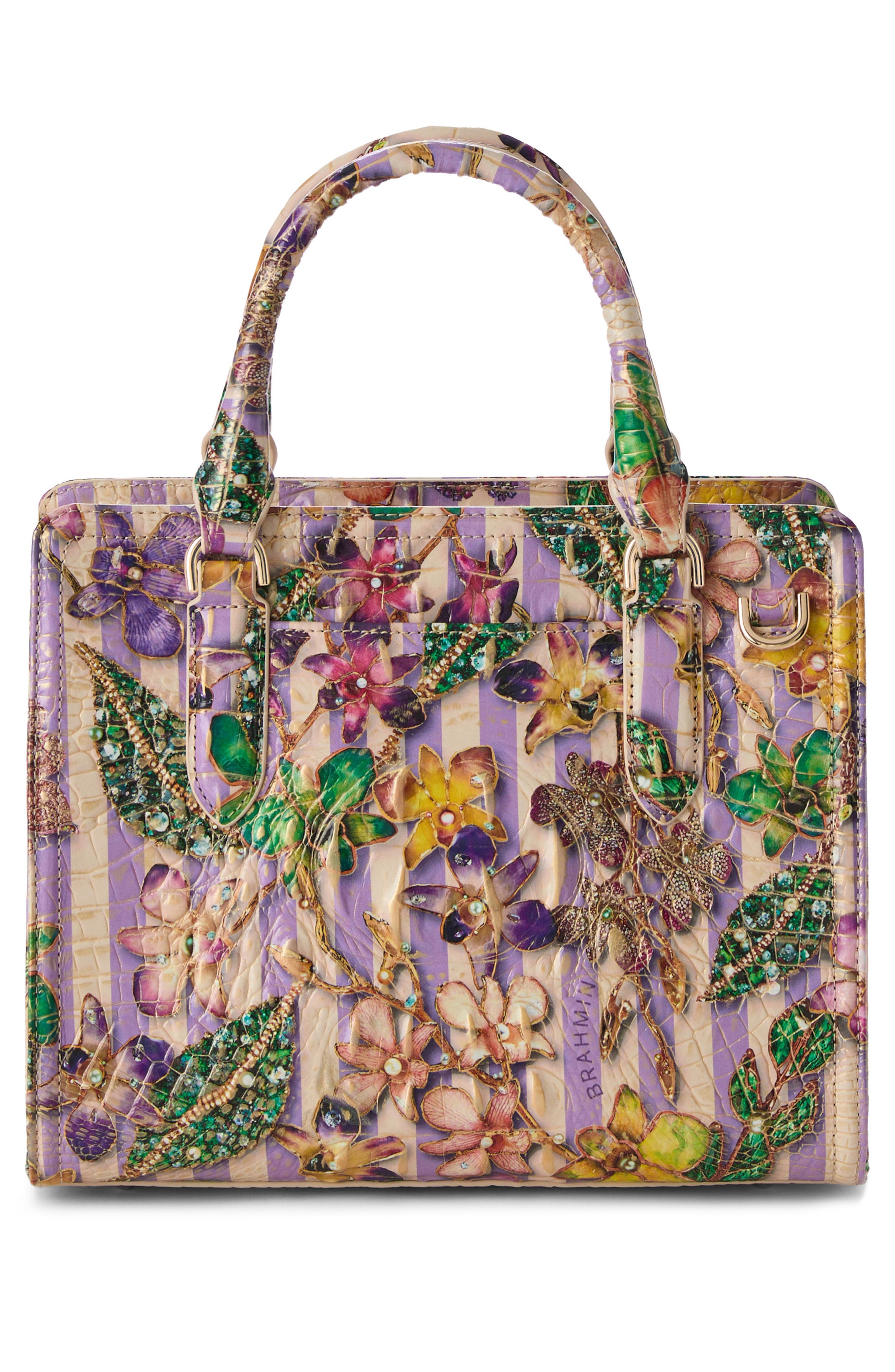 Brahmin Cami Embossed Leather Satchel, Alternate, color, Pinstripe Petals