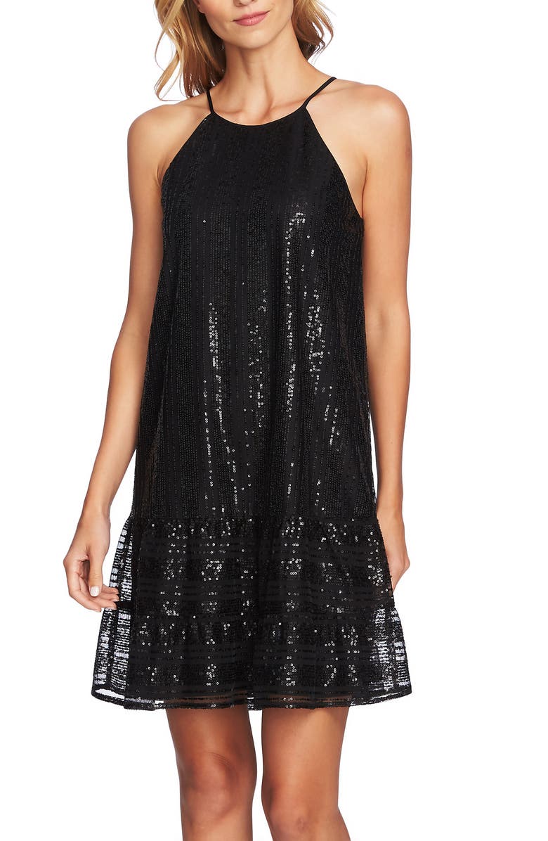 CeCe Sequin Ruffle Trim Dress, Alternate, color, 