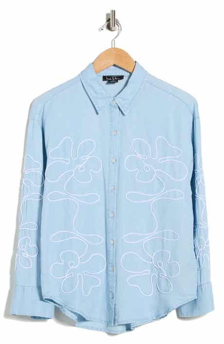 Nicole Miller Floral Embroidered Button-Up Shirt