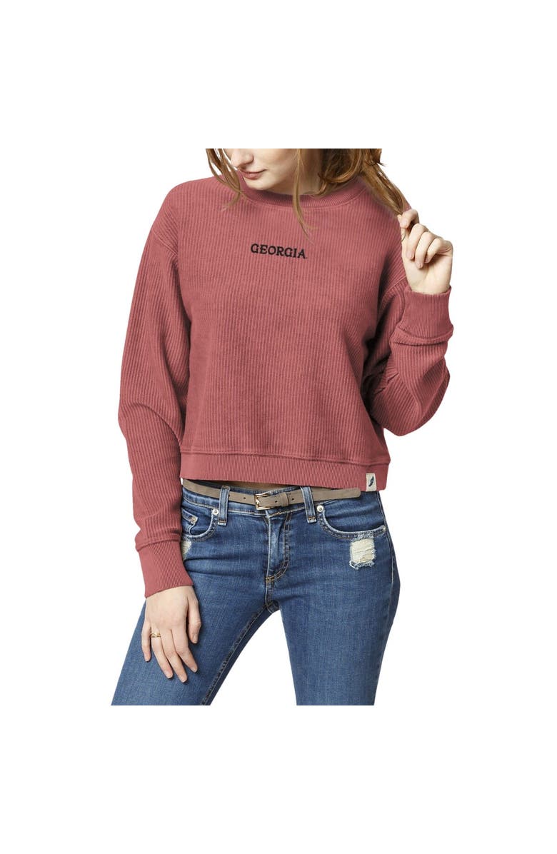 LEAGUE COLLEGIATE WEAR Women's League Collegiate Wear Coral Georgia Bulldogs Timber Cropped Pullover Sweatshirt, Alternate, color, 