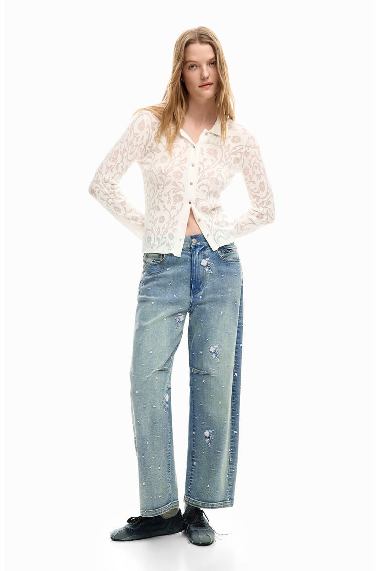 Floral Embroidery Barrel Leg Jeans, Alternate, color, MEDIUM BLUE
