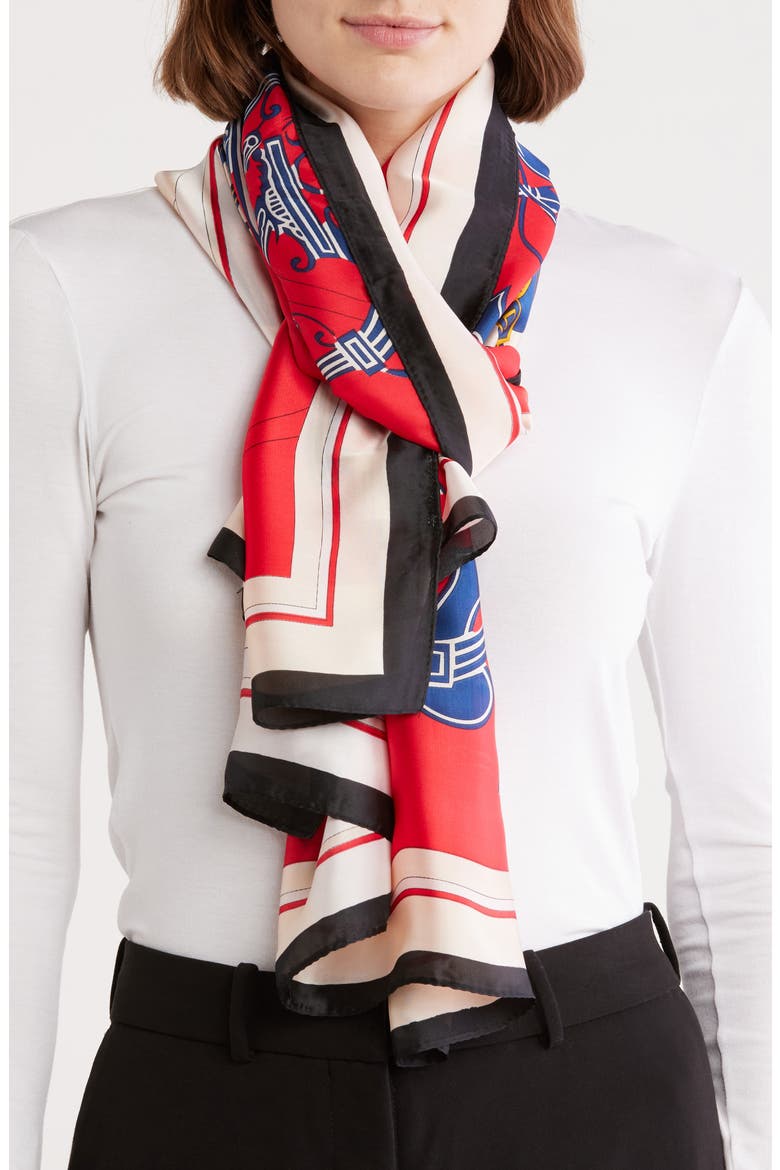 Horse Print Scarf, Main, color, RED