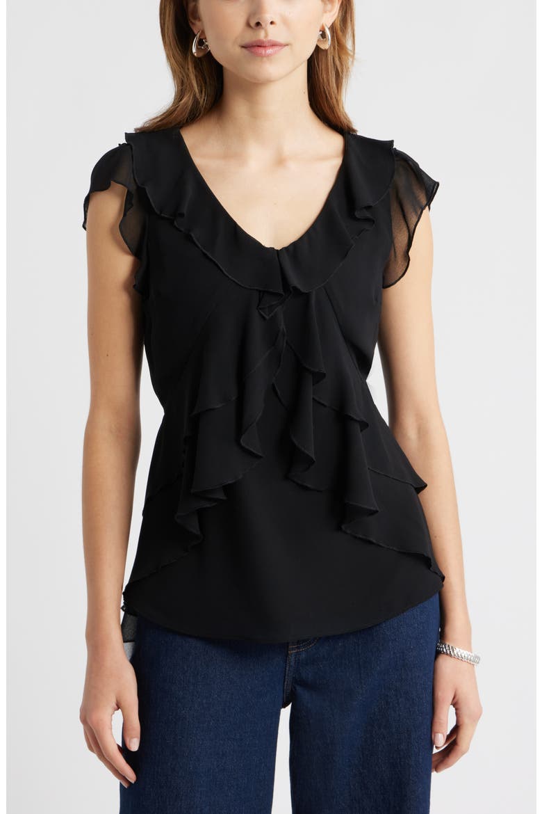 Chiffon Ruffle Top, Main, color, BLACK