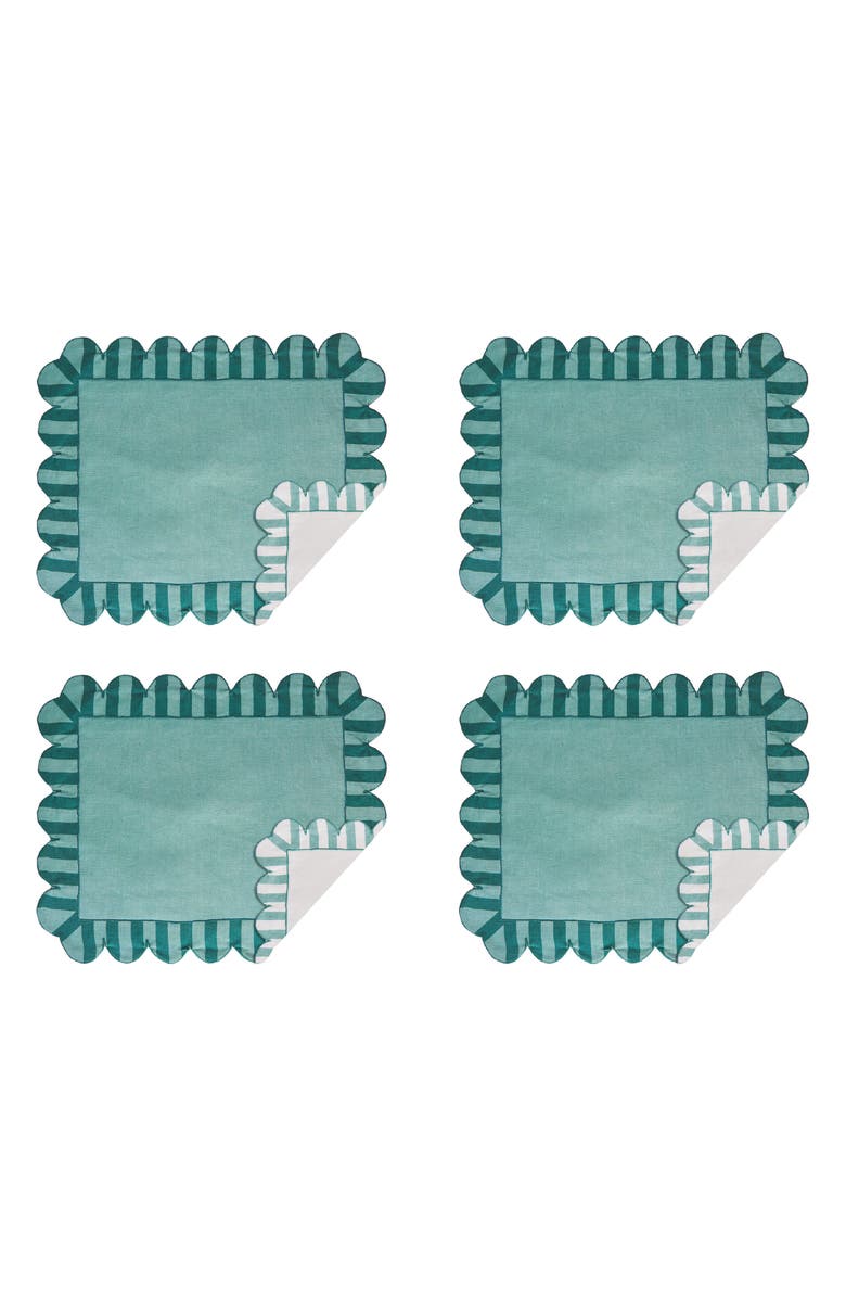 MISETTE Set of 4 Scalloped Linen Placemats, Main, color, Green