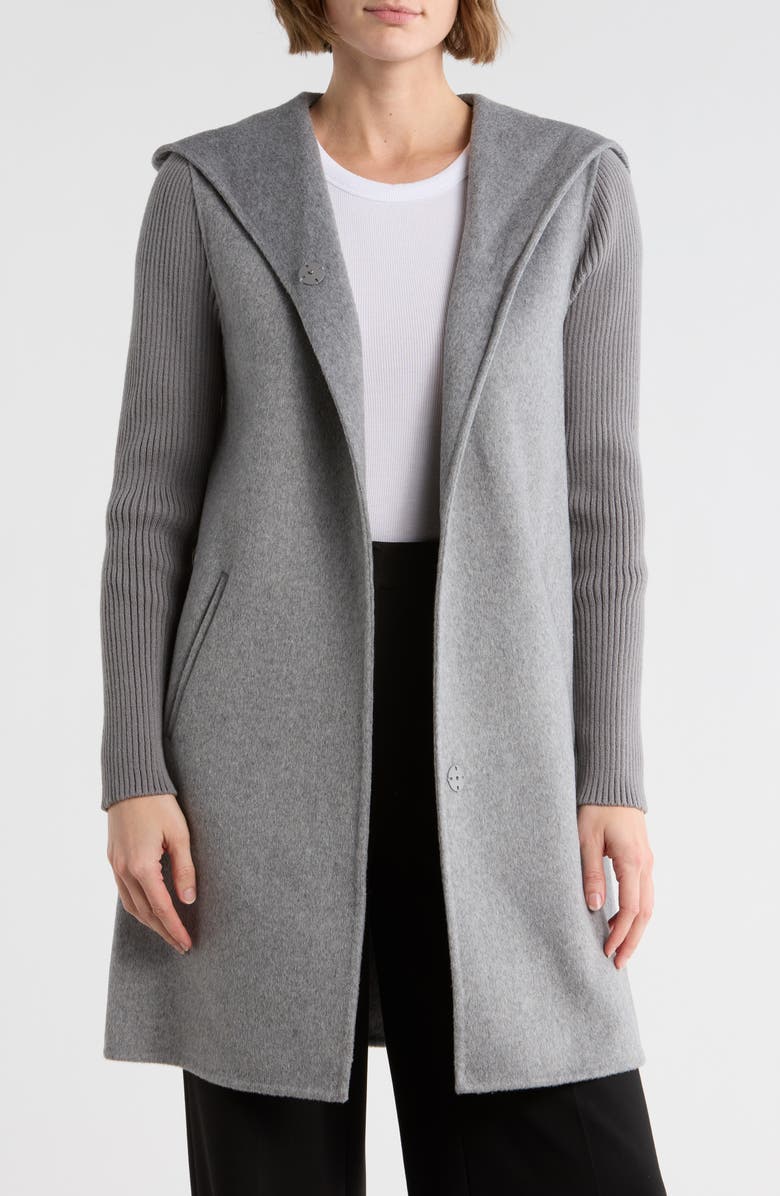 Kenneth Cole New York Double Face Wool Blend Hooded Coat, Alternate, color, Grey