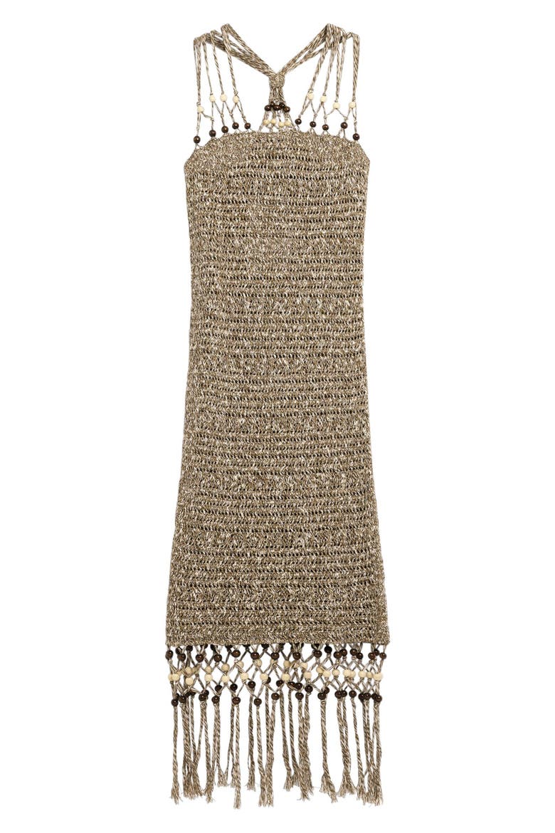 Macramé Strap Fringe Sweater Dress, Alternate, color, BROWN