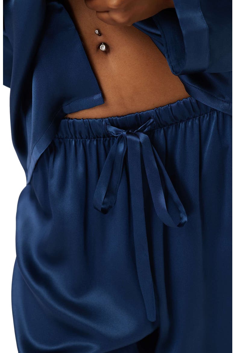 Silk Button Up Collared Women's Pajama Set, Alternate, color, Dark Blue