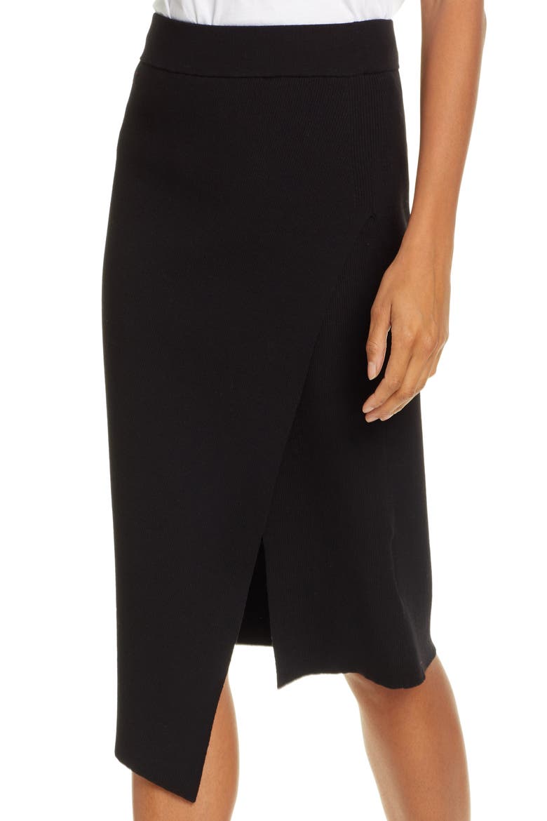 Flannery Rib Knit Faux Wrap Skirt, Alternate, color, BLACK