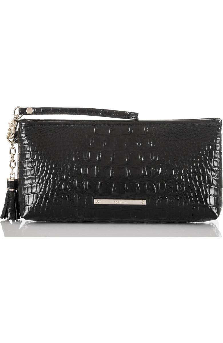 Brahmin Kayla Embossed Leather Clutch, Main, color, Black