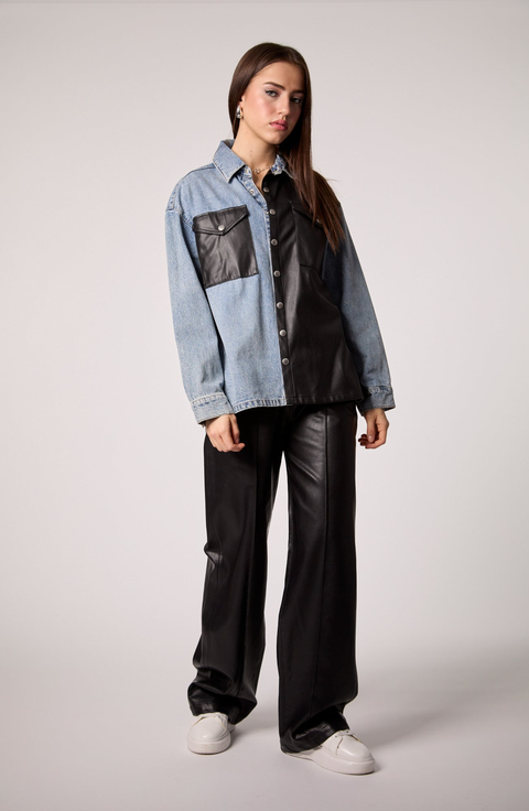 AMERI×Nハリ　FAKE LEATHER SHIRT JACKET Levi's Men's Faux Leather Oversized Shirt Jacket, Black