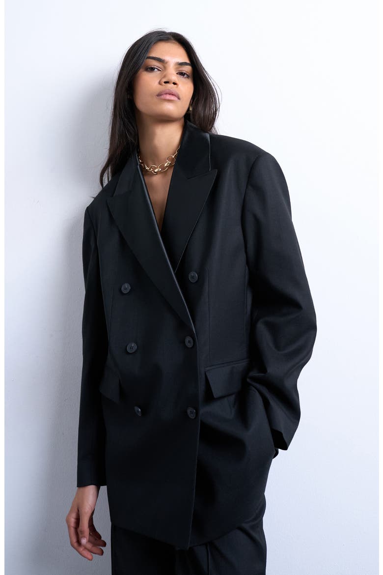 Double Breasted Tuxedo Blazer, Main, color, BLACK