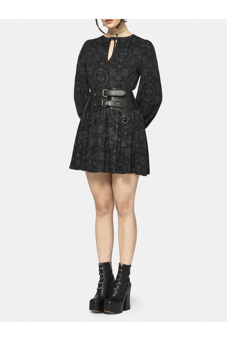 Cameo Floral Tie Front Mini Dress, Alternate, color, Black