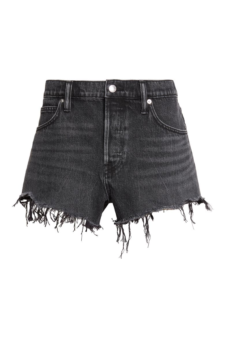 Hotfix Logo Relaxed Fit Cutoff Denim Shorts, Alternate, color, GREY AGED