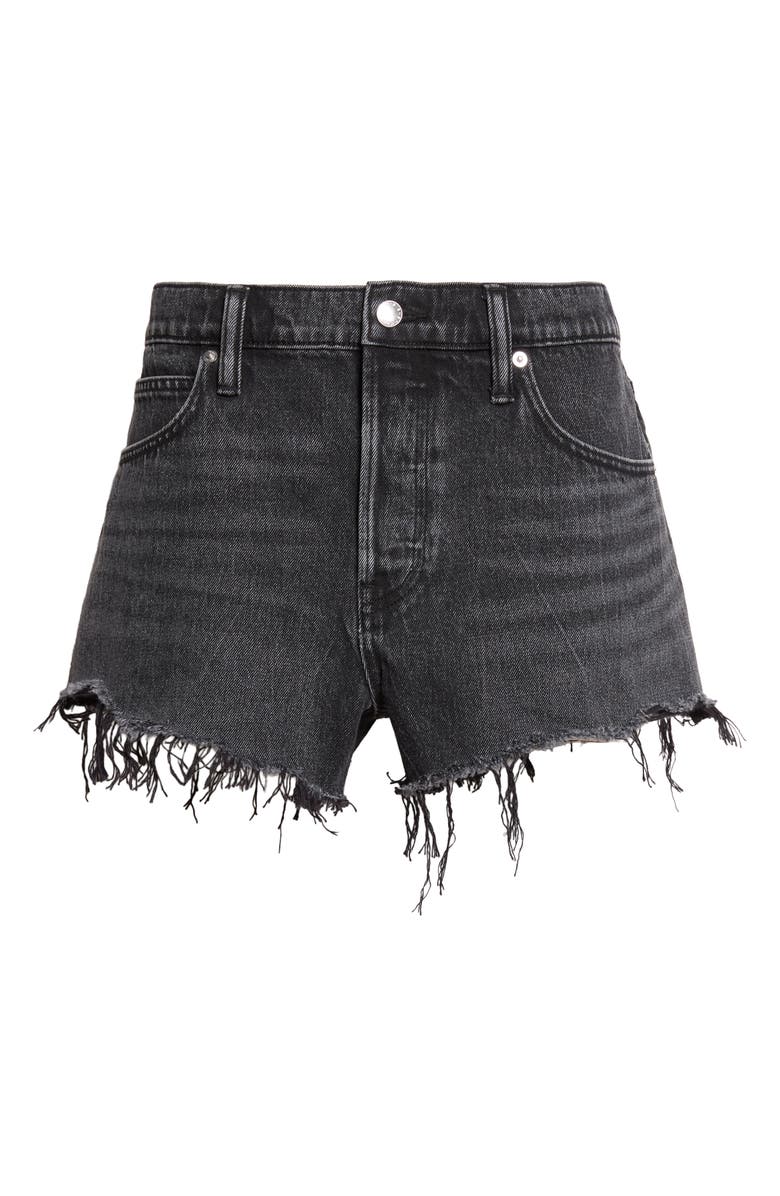 Alexander Wang Hotfix Logo Relaxed Fit Cutoff Denim Shorts, Main, color, Grey Aged