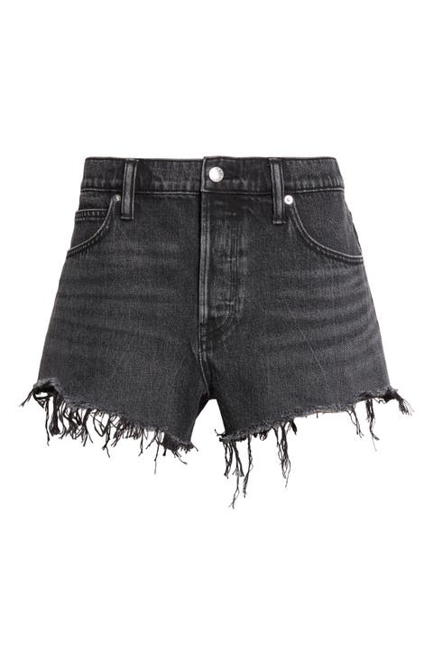 Hotfix Logo Relaxed Fit Cutoff Denim Shorts (Grey Aged)