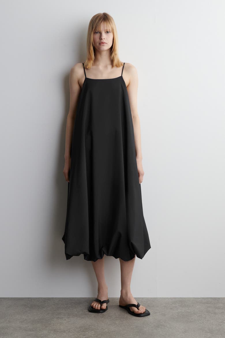 Bubble-Hem Midi Dress, Main, color, BLACK