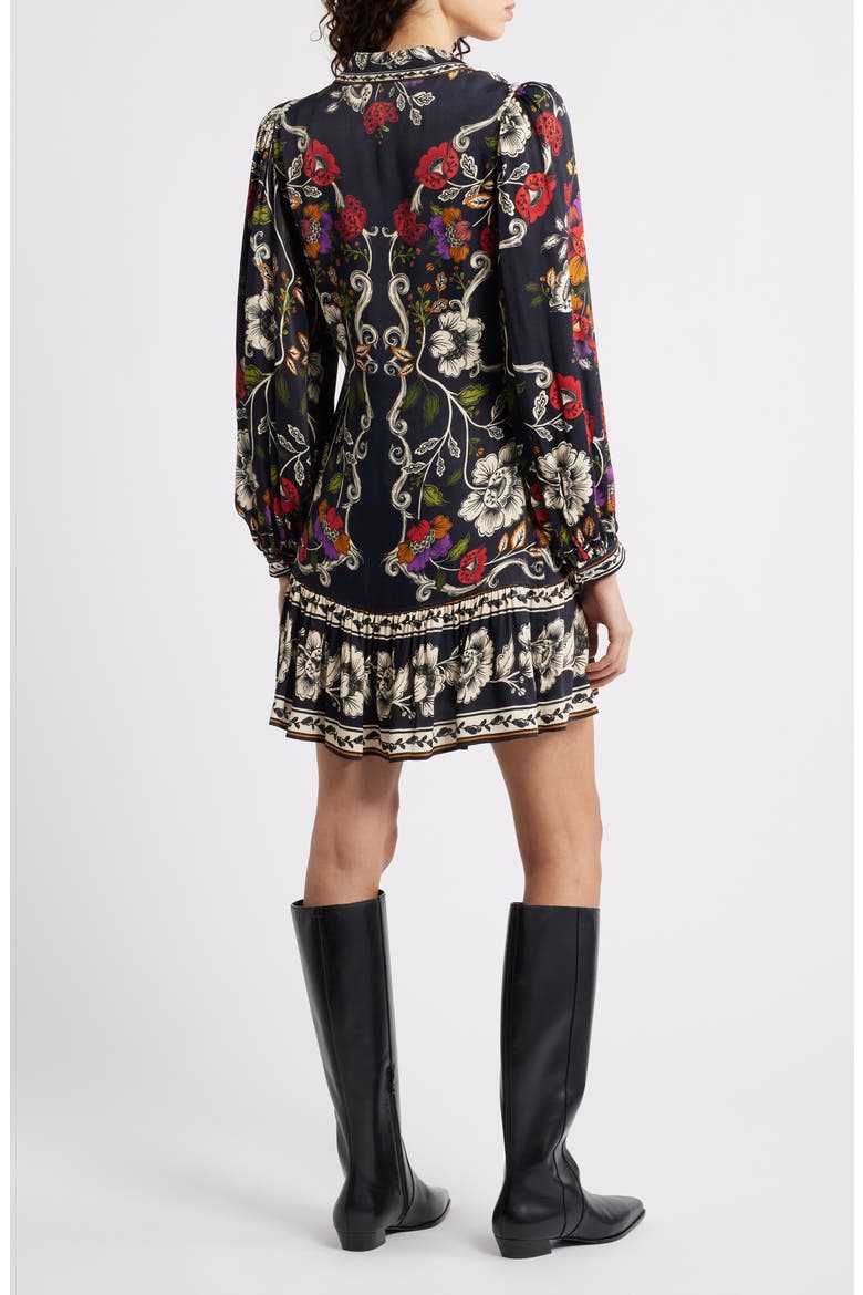 Roccoco Floral Minidress, Alternate, color, BLACK