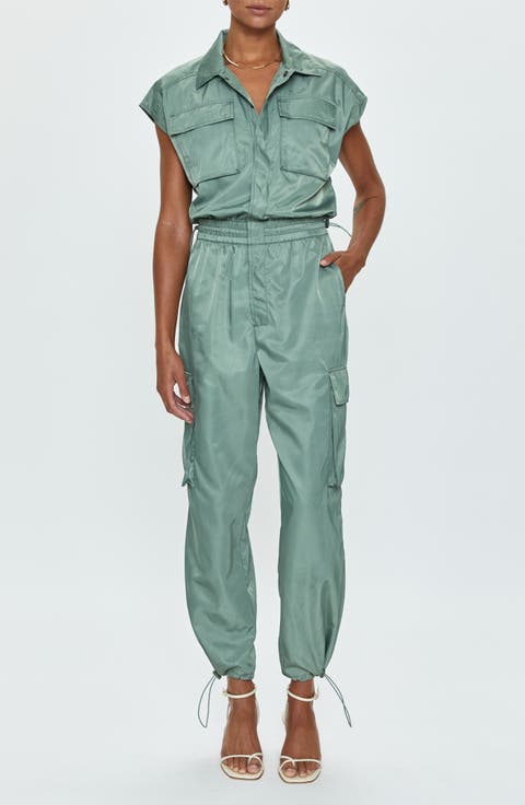 Jade Smocked Waist Utility Jumpsuit